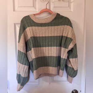 Beige green striped sweater
